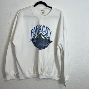 Neema Park City Utah graphic crewneck sweatshirt in white. Oversized Sz. Large
